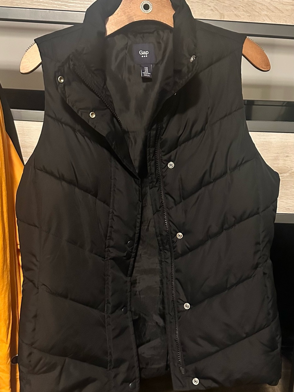 GAP Black Quilted Puffer Vest with Snap Front